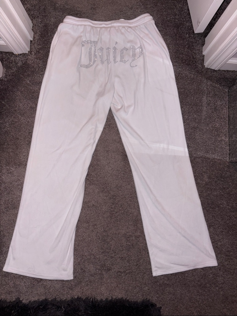 Juicy Couture White Velour Track Pants with Rhinestone Logo